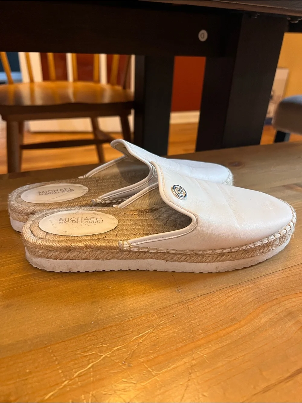 Michael Kors White Leather Espadrille Platform Slides